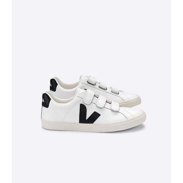 Women's Veja 3-LOCK LEATHER Sneakers White/Black | ZA 610QMA